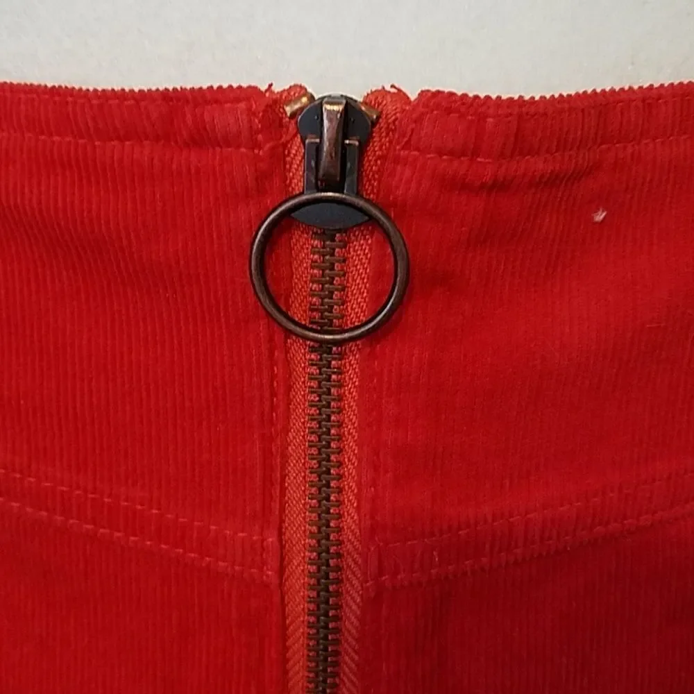 CORDUROY skirt retro orange zip up 70s‎ style mini 31